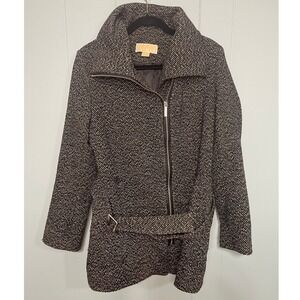 Michael Kors Women's Tweed Moto Jacket Full Zip Buckle Belted‎ Coat, Size 10